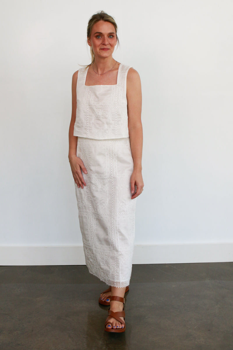 White Eyelet Skirt Set