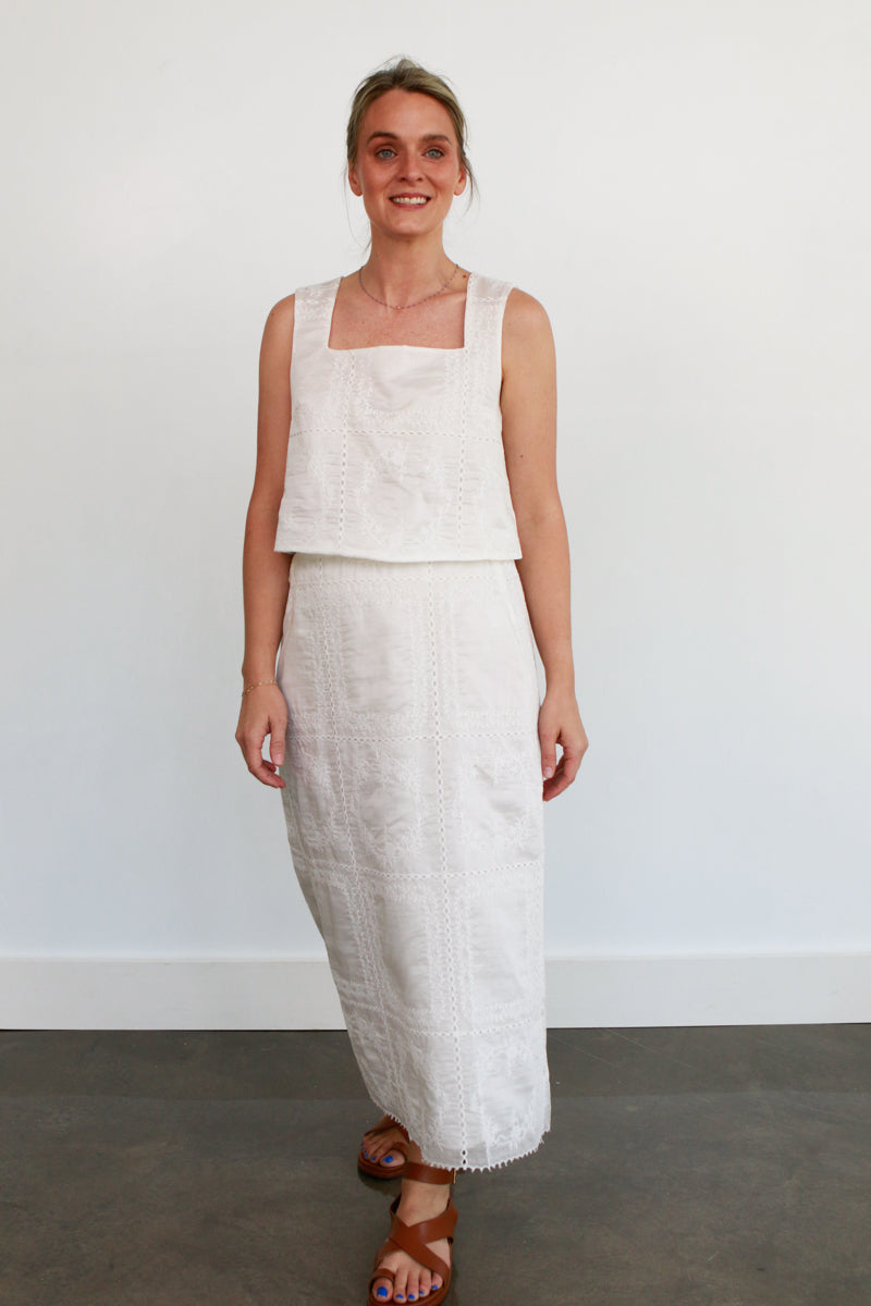 White Eyelet Skirt Set