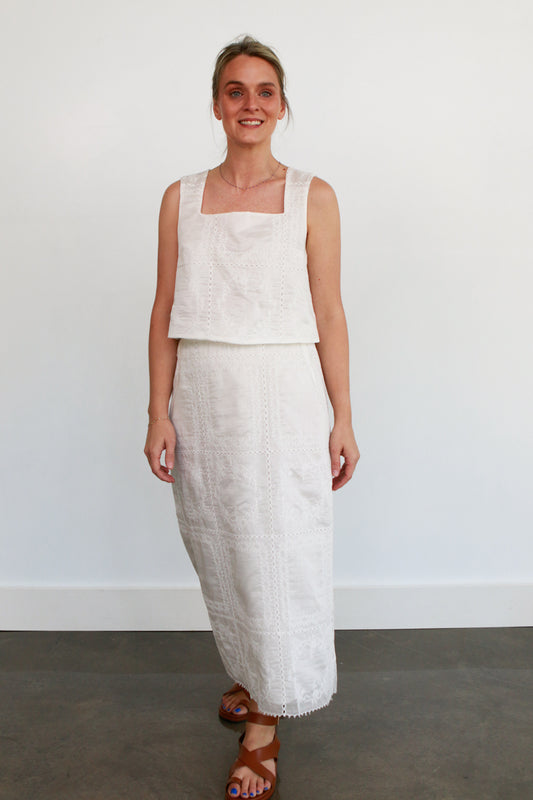 White Eyelet Skirt Set