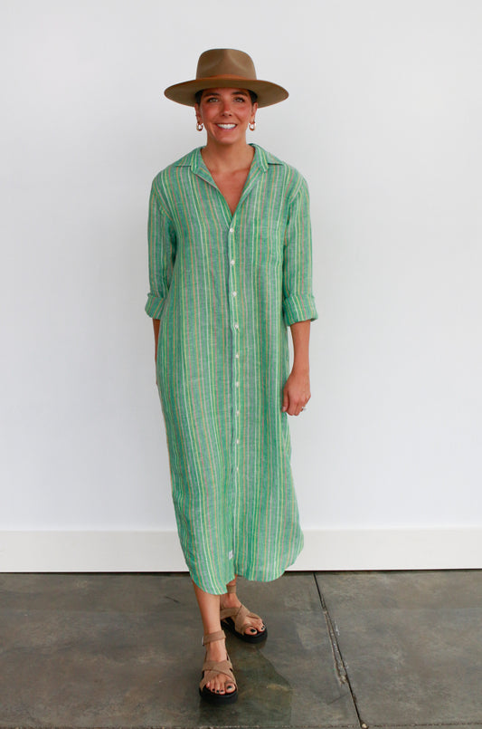 Rory Maxi Shirtdress in Green Multi Stripes