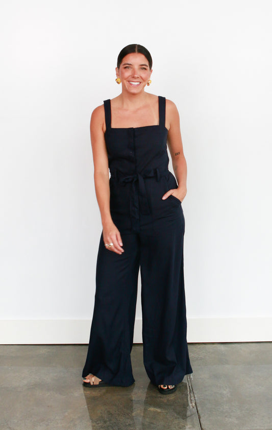 Daphne Navy Linen Jumpsuit