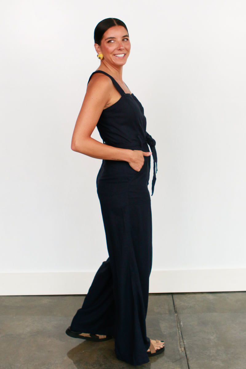 Daphne Navy Linen Jumpsuit