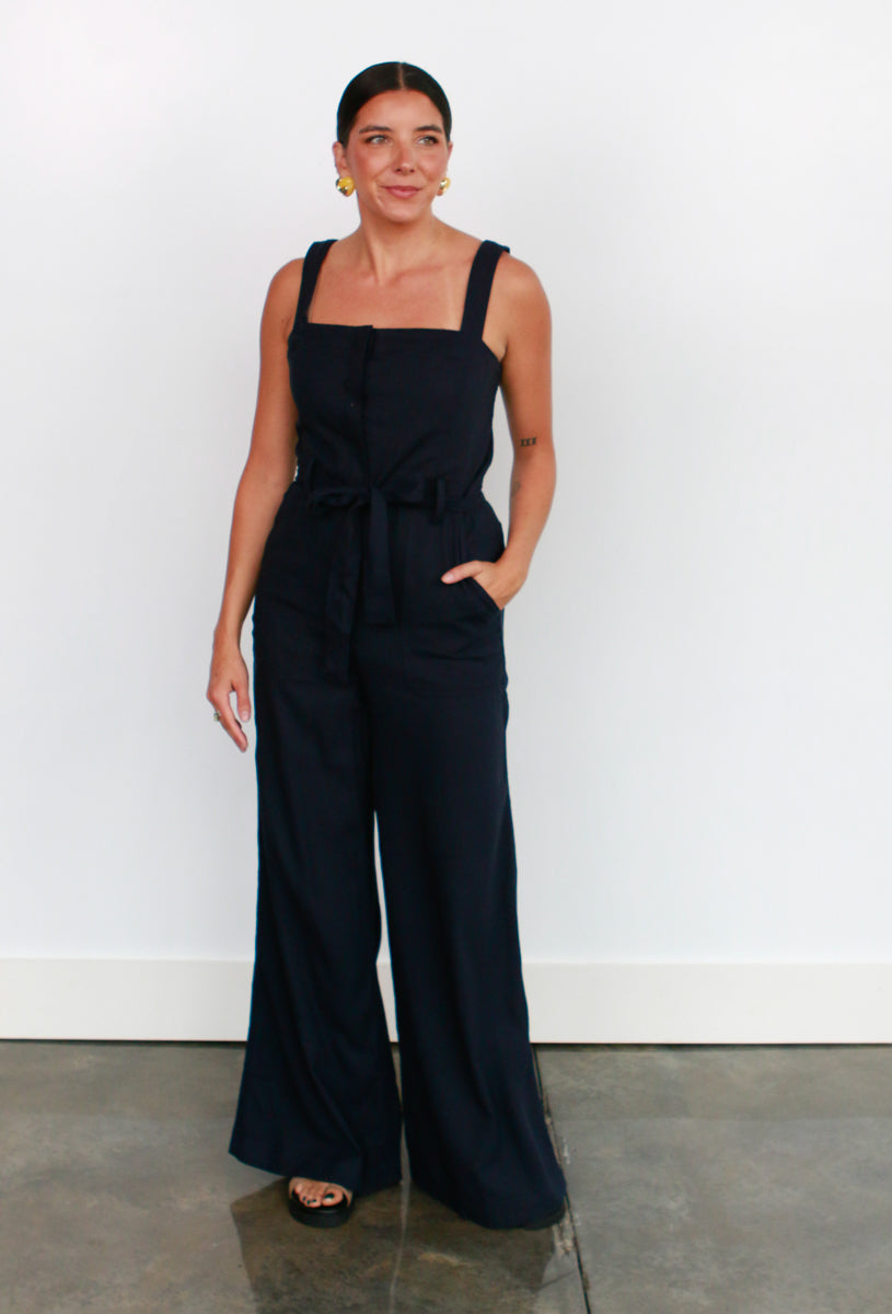 Daphne Navy Linen Jumpsuit