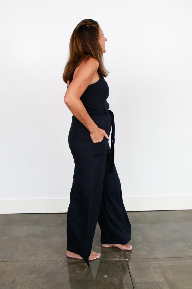 Daphne Navy Linen Jumpsuit