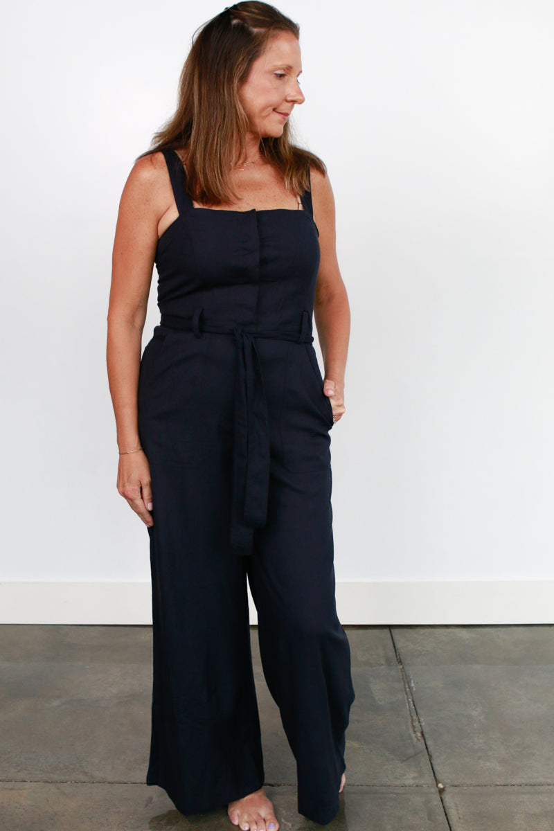 Daphne Navy Linen Jumpsuit