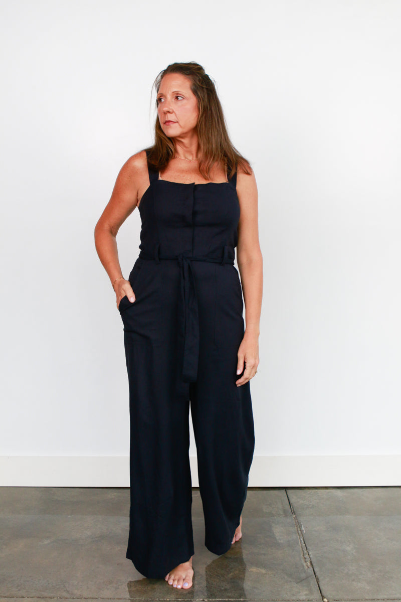 Daphne Navy Linen Jumpsuit