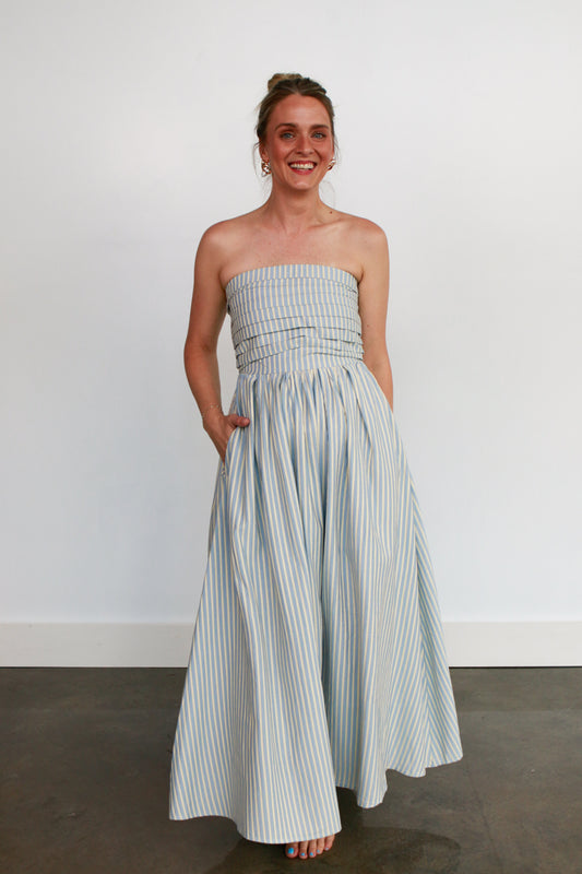 Strapless Striped Maxi Dress