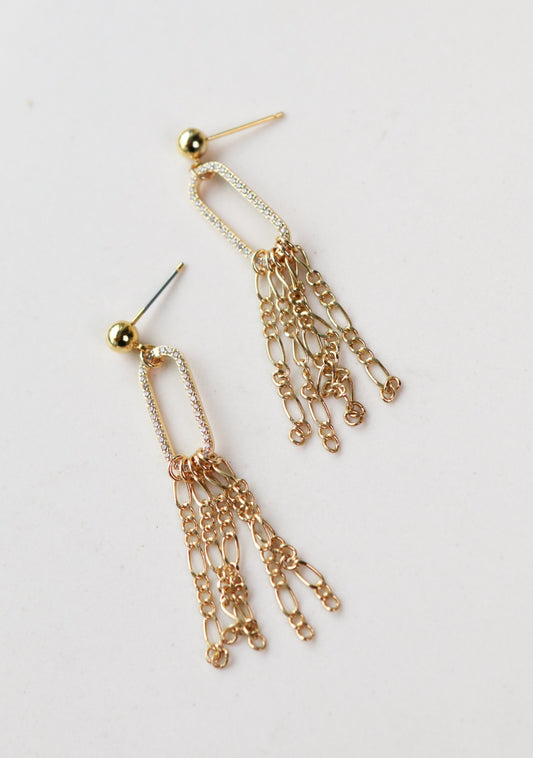 Thea Oval Earrings with Drop Chains