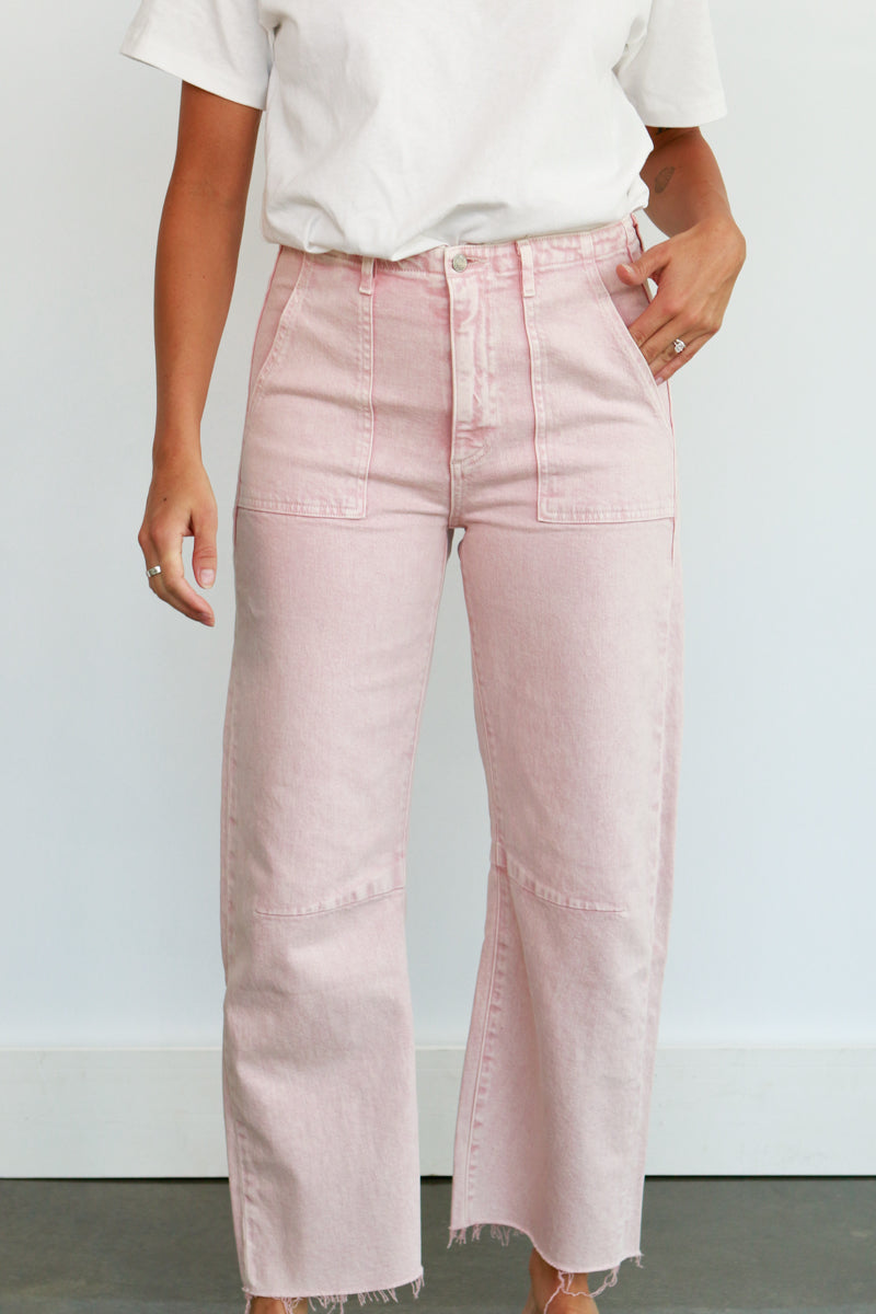 Utility Soft Barrel Jeans in Dusty Pink