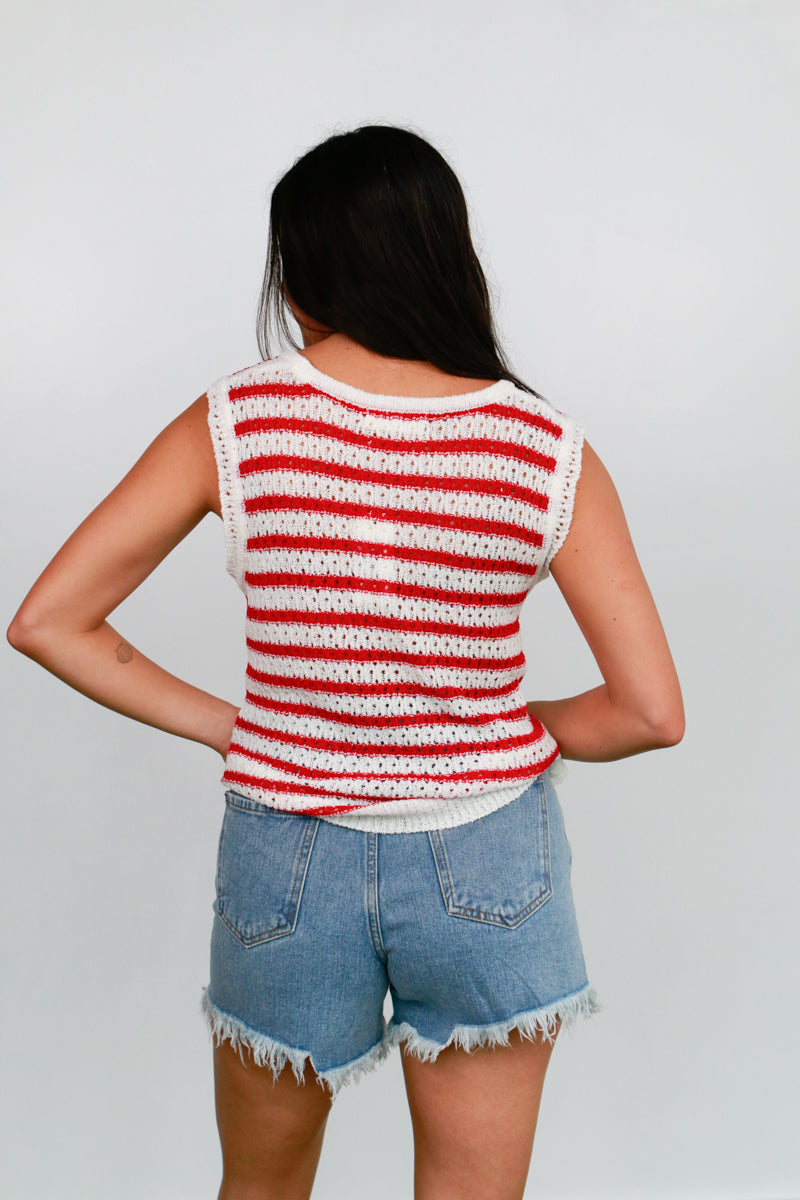 Striped Knit Top in Red/White