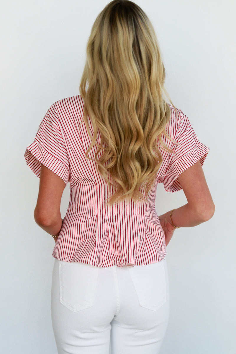Nina Red/White Seersucker Top