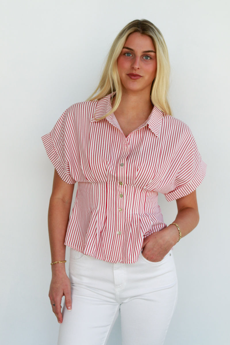 Nina Red/White Seersucker Top
