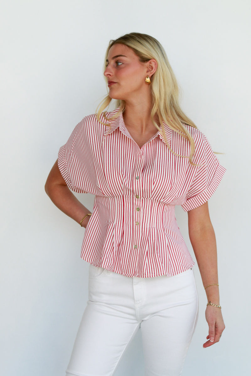 Nina Red/White Seersucker Top