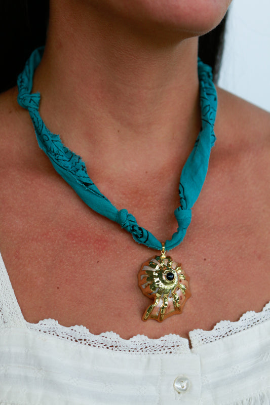 Conch Shell Bandana Necklace in Teal