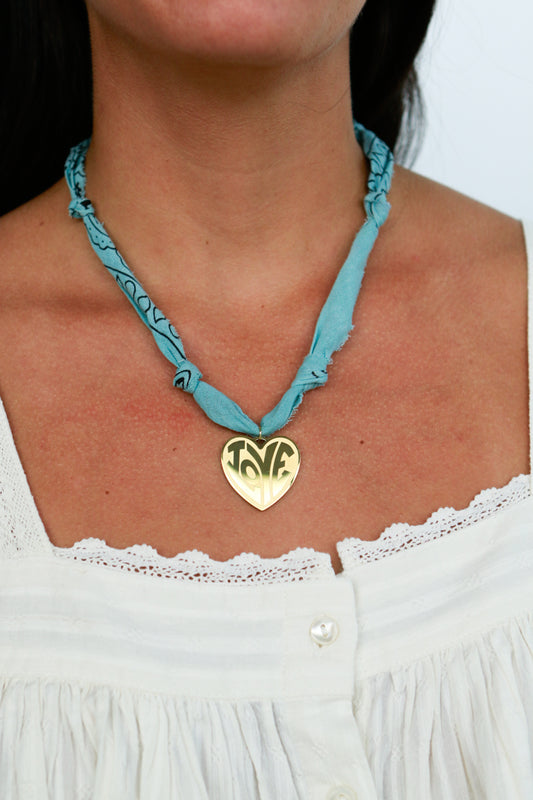 Vintage Heart Blue Bandana Necklace