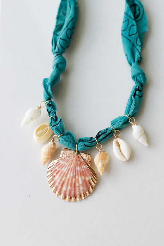 Natural Shells Bandana Necklace in Deep Sea