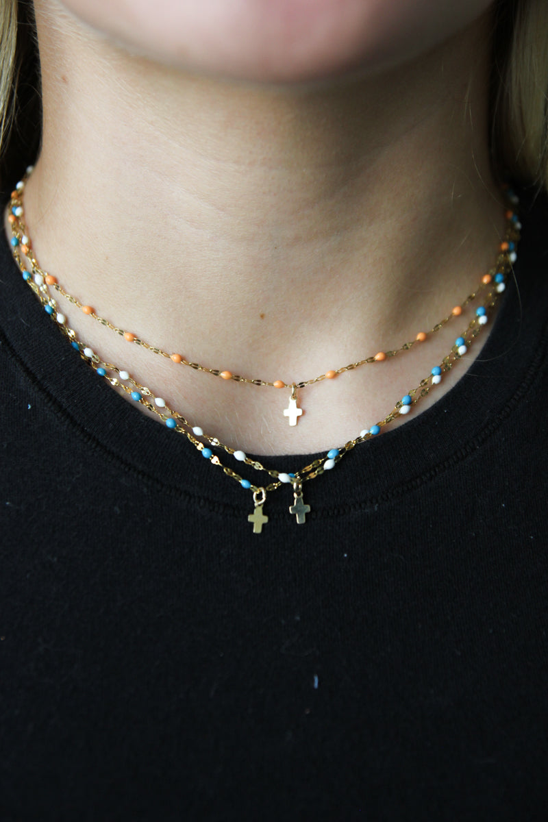 Enamel and Gold Cross Necklace