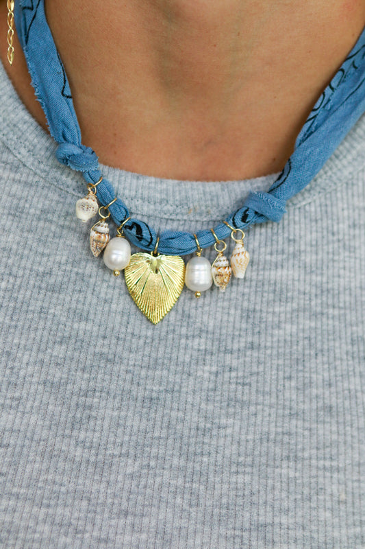 Gold Heart and Shell Bandana Necklace