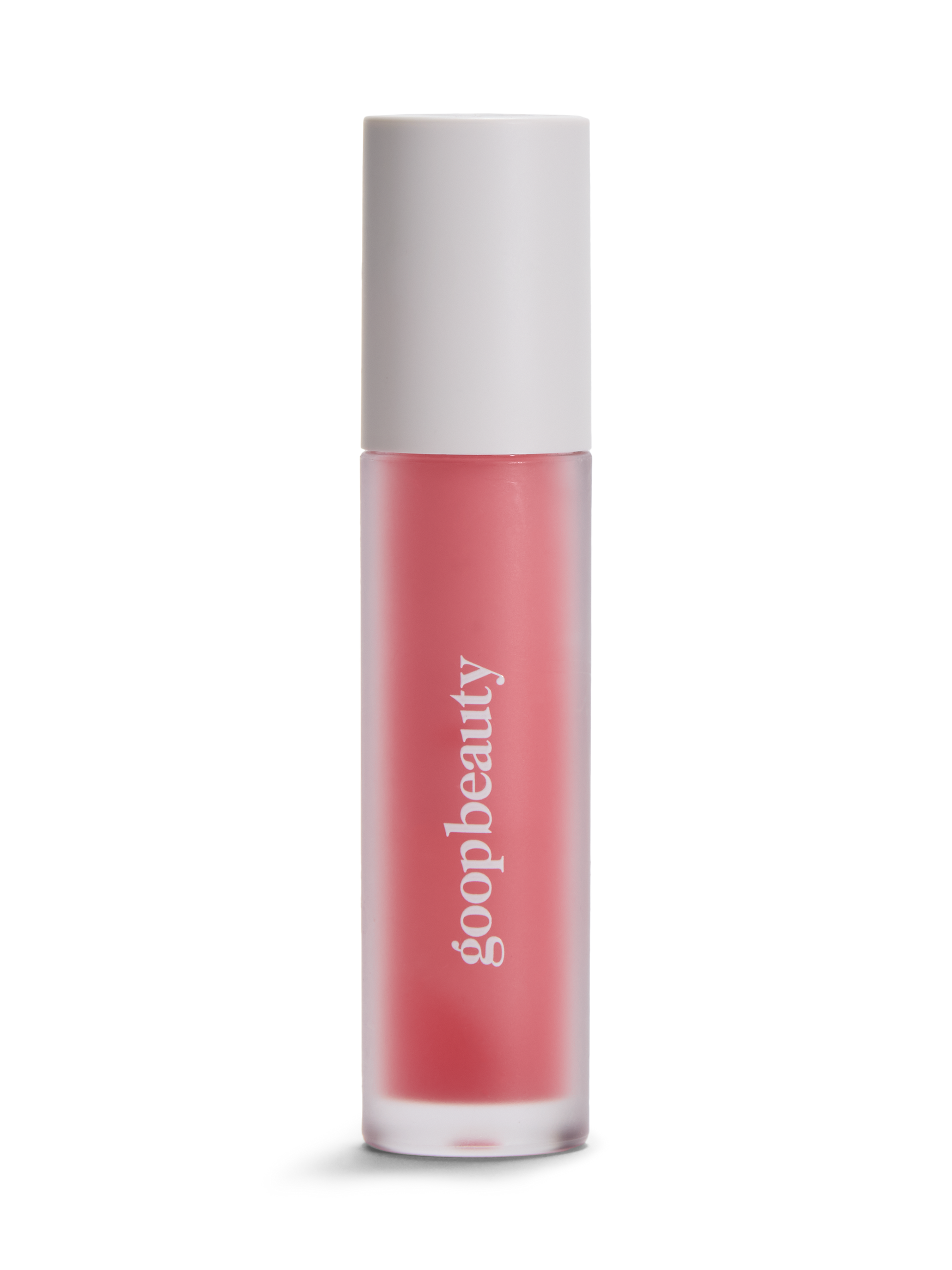 Lip tint with white cap and 'goop beauty' branding on a white background